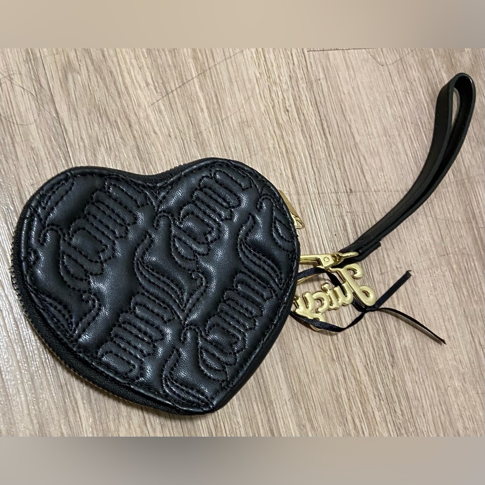 Juicy Couture Black Embossed Faux Leather Wristlet With JUICY Emblem